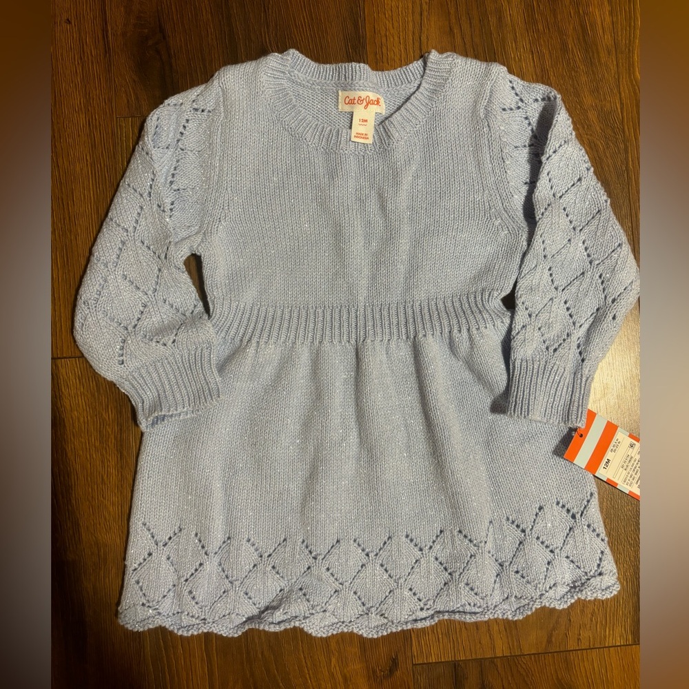 Cat & Jack Baby Girls Long Sleeve Knit Dress - Blue 12M